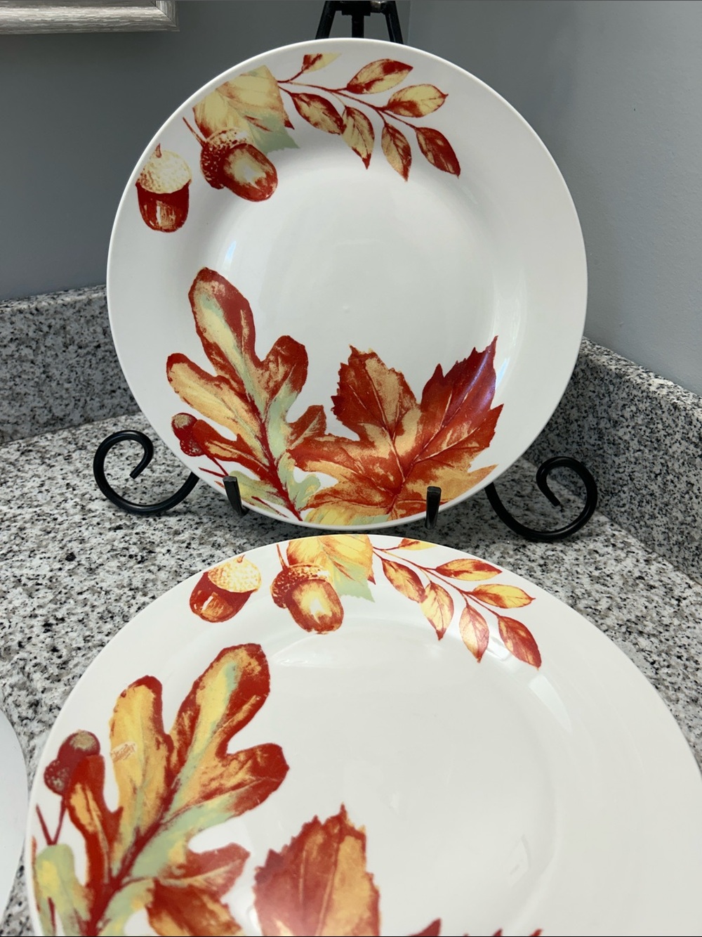 Royal Norfolk White Dinner Plates with Red & Orange Autumn Leaf Design